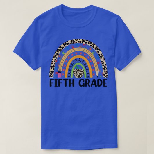 T-shirt Retour À L'École Rainbow Leopard 5e année Gra (Design devant)