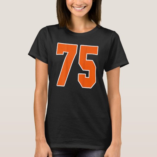 T-shirt Retour Imprimer Orange Sports Bloc Numéro 75 Pour  (Devant)