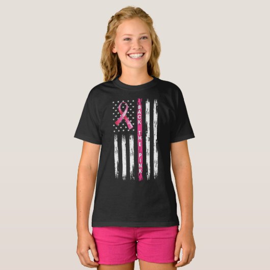 T-shirt Retourner Le Ruban rose Drapeau Sensibilisation au (Devant entier)