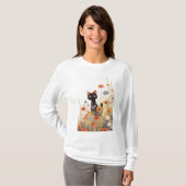 T-shirt Retraite de fleurs de chat noir (Devant entier)