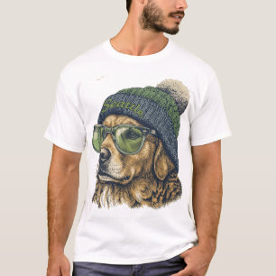 T-shirt Rétreiver doré hipster Seattle Bonnet et Lunettes