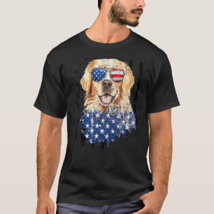 T-shirt Retriever Américain Doré Drapeau Rétro Usa 4 Juill