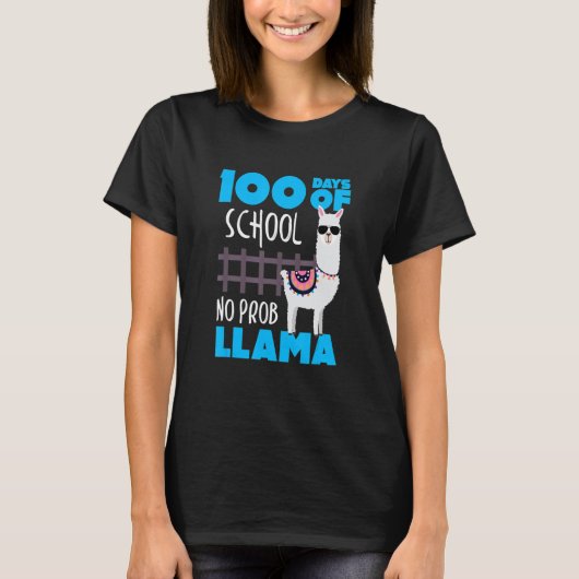 T-shirt Retro 100 Days Of School No Prob Llama Cute Studen (Devant)