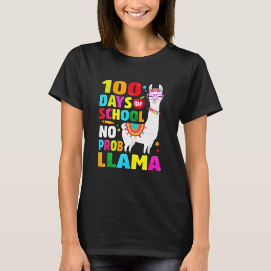 T-shirt Retro 100 Days Of School Shirt No Probllama Llama  (Devant)