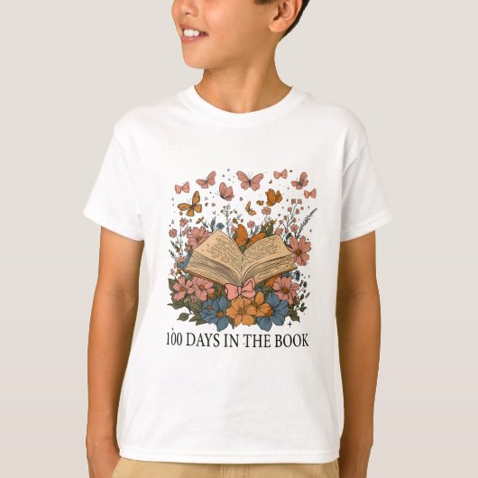 T-shirt Rétro 100 Jours D'école Thème Fleur Papillon (Devant)