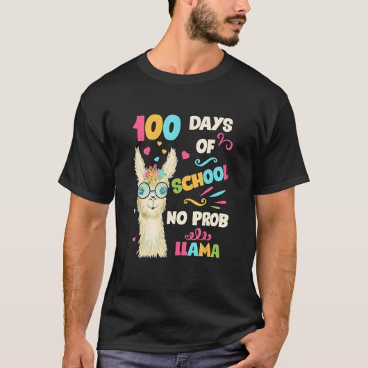T-shirt Retro 100th Day Of School No Prob Lama 100 Days Sm (Devant)