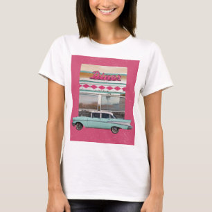 T-shirt Retro 1950 Diner Wall Art Panneau rose néon et T