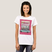T-shirt Retro 1950 Diner Wall Art | Panneau rose néon et T (Devant entier)