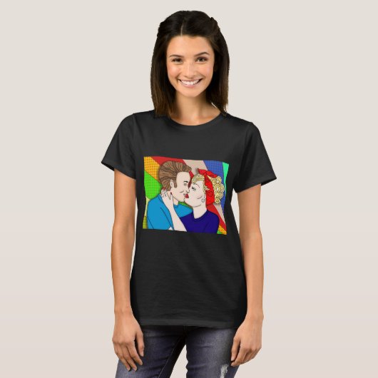 T-shirt Retro 1950 Pop Art Style Couple Kissing (Devant entier)