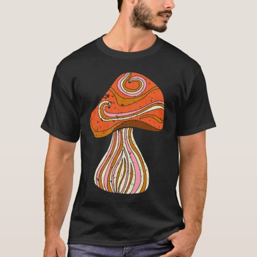 T-shirt Retro 1960s Hippy Style Distressed Mushroom Graphi (Devant)