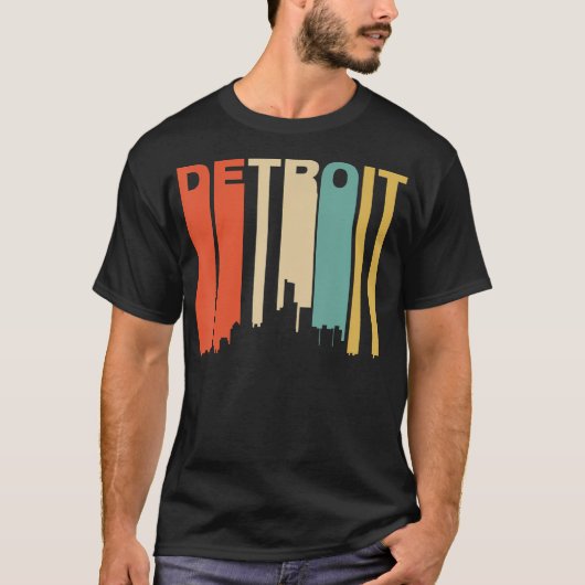 T-shirt Retro 1970'S Style Detroit Michigan Skyline (Devant)