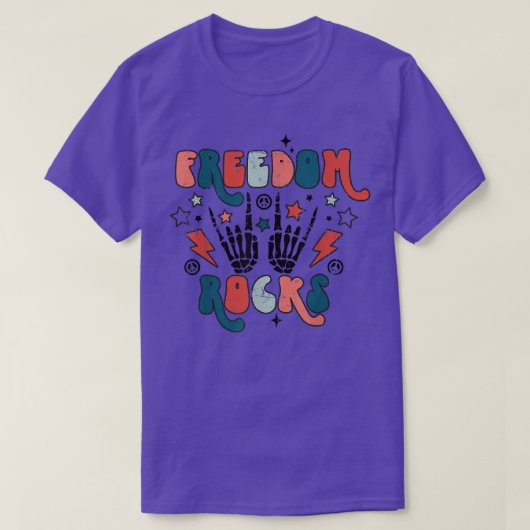 T-shirt Retro 4 juillet Freedom Rocker Skeleton Pa (Design devant)