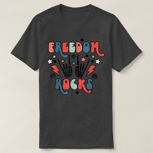 T-shirt Retro 4 juillet Freedom Rocks Skeleton Quatrième d (Design devant)