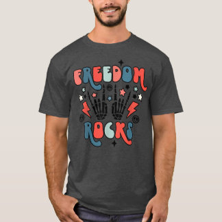 T-shirt Retro 4 juillet Freedom Rocks Skeleton Quatrième d