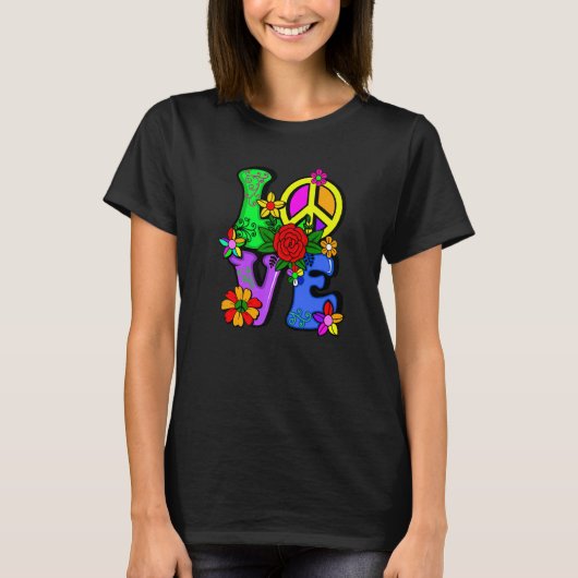T-shirt Retro 60's 70's Flower Power Hippy Groovy Love Pea (Devant)
