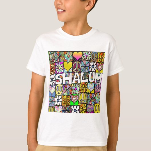 T-shirt Retro 60s Psychedelic Shalom LOVE (Devant)