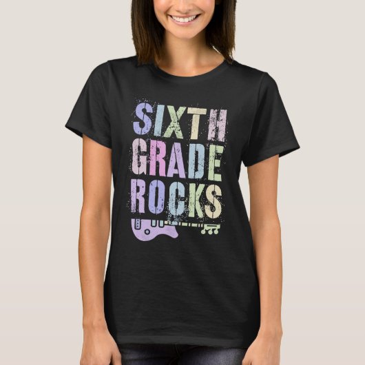 T-shirt Retro 6th GRADE ROCKS Teacher Rockstar Squad Sixth (Devant)