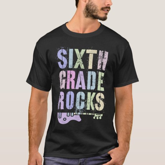 T-shirt Retro 6th GRADE ROCKS Teacher Rockstar Squad Sixth (Devant)