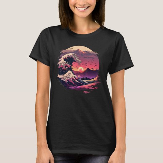 T-shirt Retro 70s 80s Retrowave Great Wave Off Kanagawa Ja (Devant)