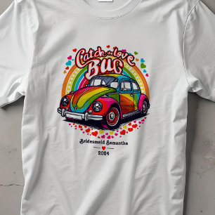 T-shirt Retro 70's Mariage Rainbow Love Bug Bridal Party