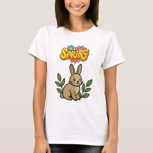 T-shirt Retro 70s Spring Bunny Graphic Design (Devant)