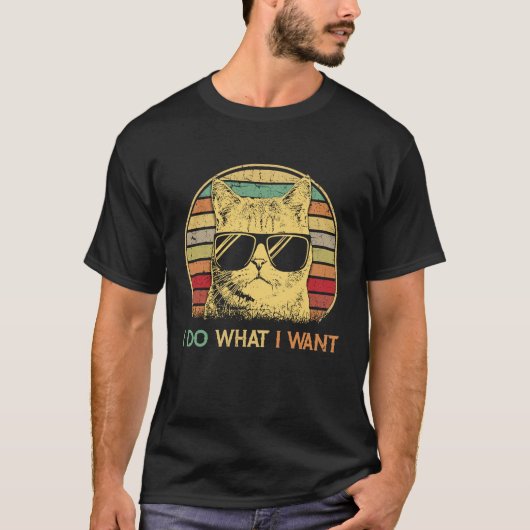 T-shirt Retro 80s 90s Chat Je fais ce que je veux Chat (Devant)