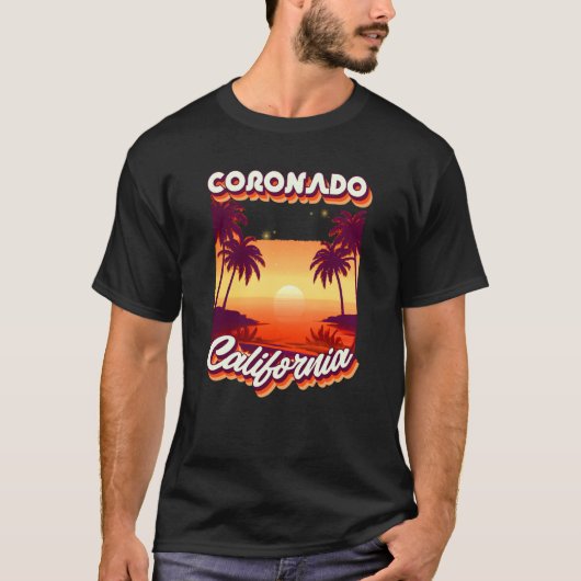T-shirt Retro 80's Style Coronado Palm Tree California Sur (Devant)