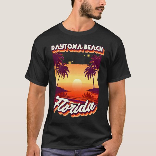 T-shirt Retro 80's Style Daytona Beach Florida Palm Tree S (Devant)