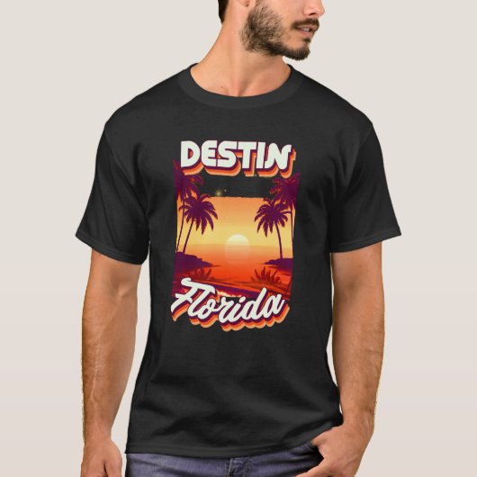 T-shirt Retro 80's Style Destin Florida Palm Tree Surf (Devant)