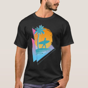 T-shirt Rétro 80s Synthwave Surf Surfer Palm Trees Vapo