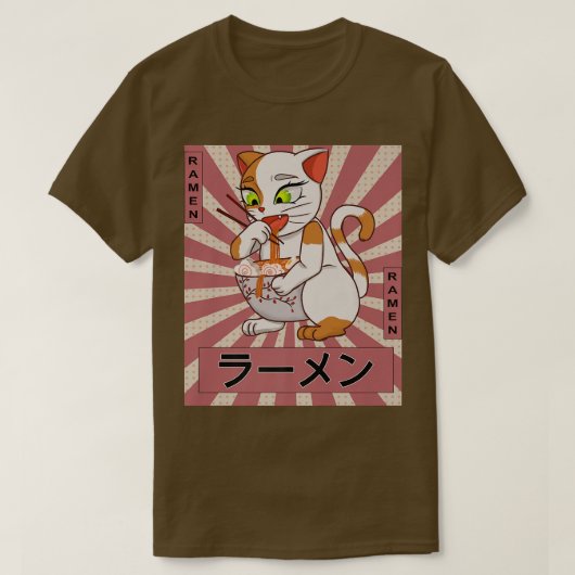 T-shirt Retro 90s Japonais Kawaii Anime Chat Manger Ramen  (Design devant)