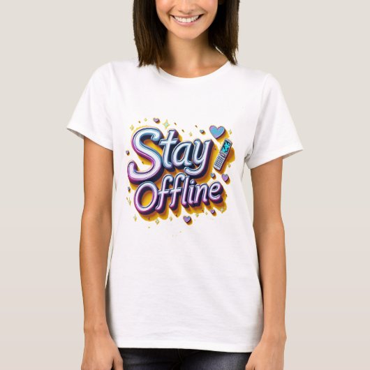 T-shirt Retro 90s Restez Hors Ligne Phrase Design (Devant)