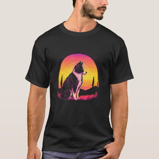 T-shirt Retro Aesthetic Border Collie dog (Devant)