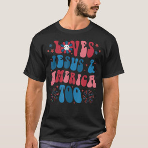 T-shirt Retro aime Jésus et l'Amérique Too God Christian 4