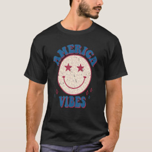 T-shirt Retro America Vibes Femmes Fille Joyeux Visage Ros