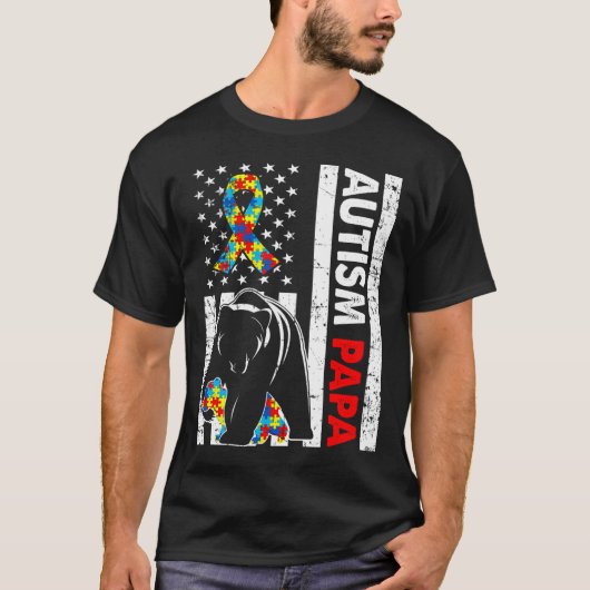 T-shirt Retro American Flag Autisme Papa Bear Awareness Fa (Devant)