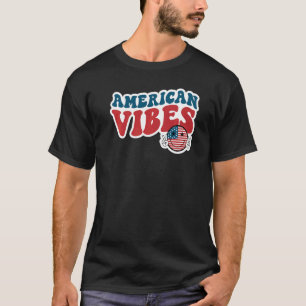 T-shirt Retro American Vibes Smile Face Usa Drapeau 4e De