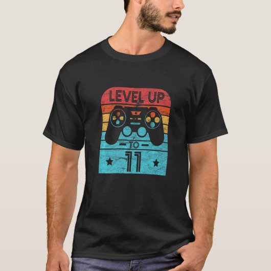 T-shirt Retro Anniversaire Jeu Vidéo 11 Ans Niveau Gamer (Devant)