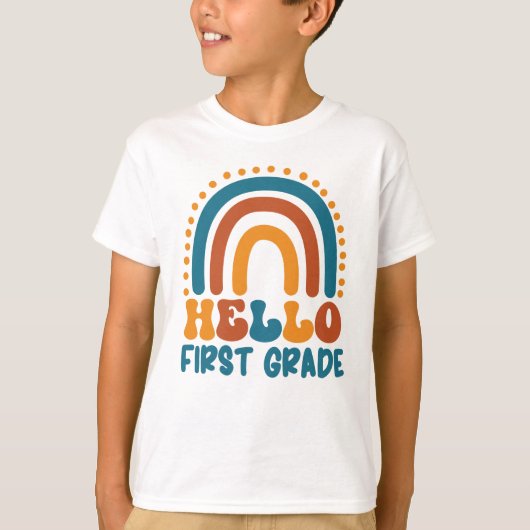 T-shirt Retro Arc-en-ciel Bonjour première qualité boho co (Devant)