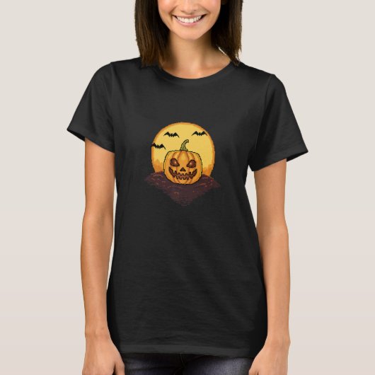 T-shirt Retro Arcade Game 80s 8 Bit Halloween Citrouille (Devant)