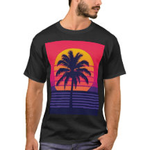 Rétro Art Synthwave Palmier Coucher de Soleil 80s
