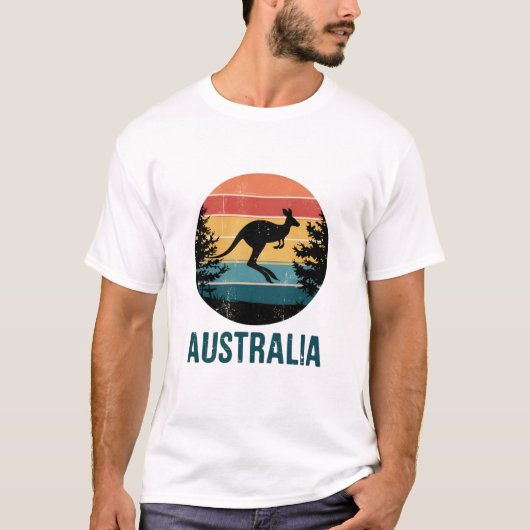 T-shirt Retro Australian Sunset Animal sauter Kangaroo (Devant)