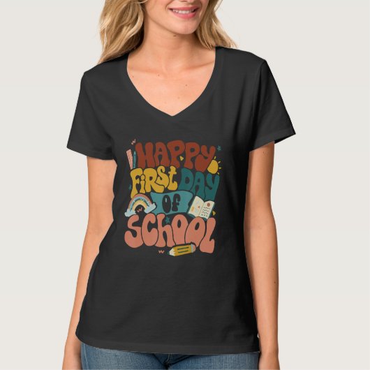 T-shirt Retro Back To School Student Teacher Kid First Day (Devant)