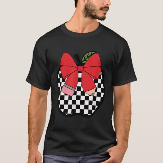 T-shirt Retro Back To School Teacher Race Checkered Pencil (Devant)