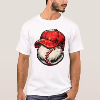 T-shirt Retro Baseball Wearing Red Cap Sports Graphic