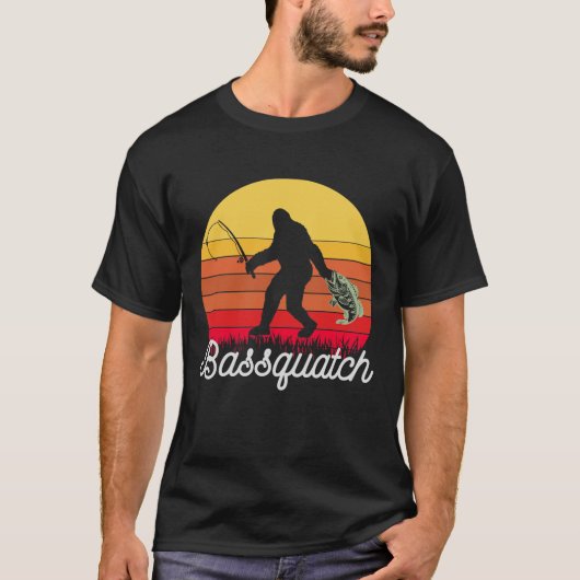 T-shirt Retro Bassquatch Bigfoot Pêche (Devant)