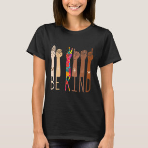 T-shirt Retro Be Kind Hand Sign Language ASL Puzzle Autism