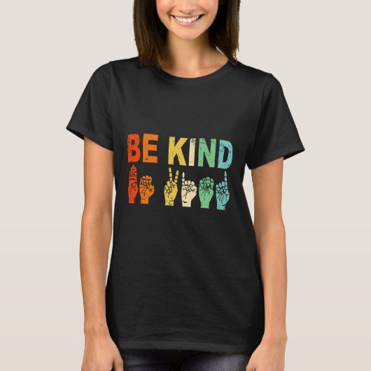 T-shirt Retro Be Kind Main Sign ASL Sensibilisation sur l' (Devant)