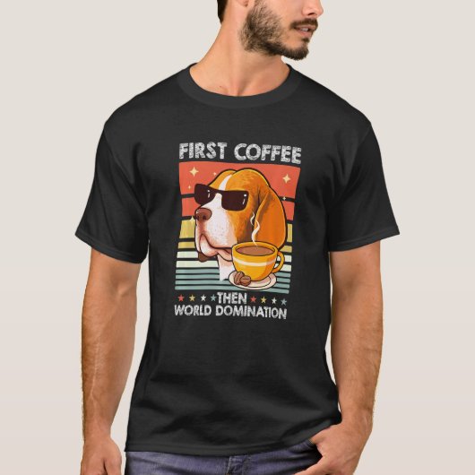 T-shirt Retro Beagle Sunglasses Coffee Pet Dog Breed Vinta (Devant)