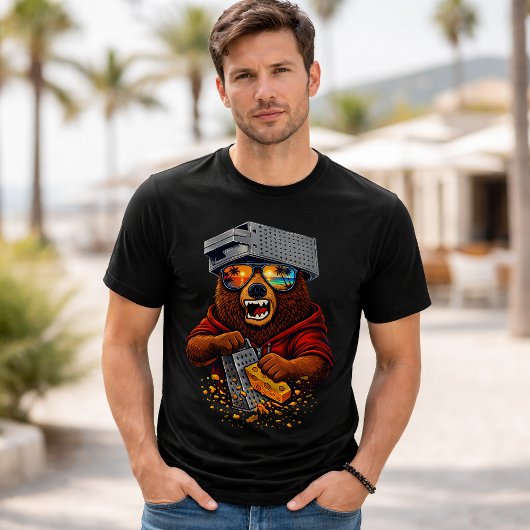 T-shirt Retro Bear With Cheese Grater Hat and Sunglasses